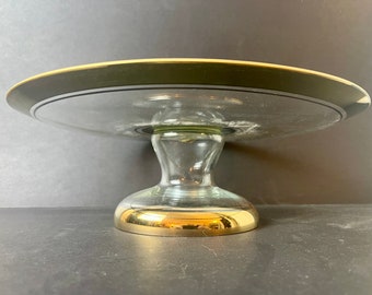 Dorothy Thorpe 18K Gold Painted Glass Cake Stand - Mid Century Modern - Circa 1960s