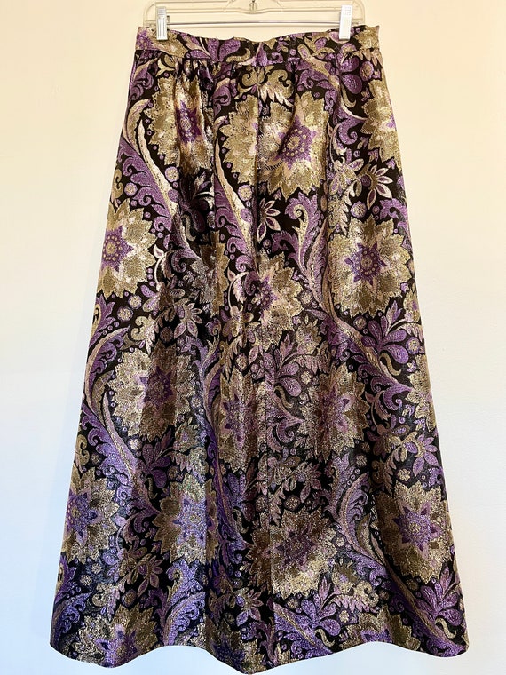 Vtg Metallic Gold & Purple Floral High-Waisted Lo… - image 2