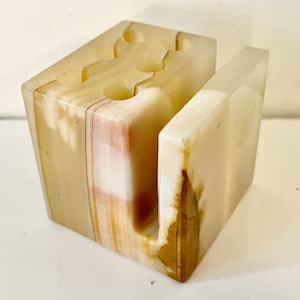 Vtg Green Onyx Desk Organizer - Six Pen Holders & Note Slot - Vintage Mid to Late 20th Century
