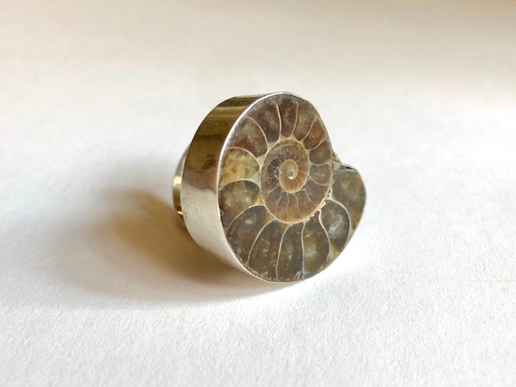 Sterling Ammonite Fossil Adjustable Size Statemen… - image 1