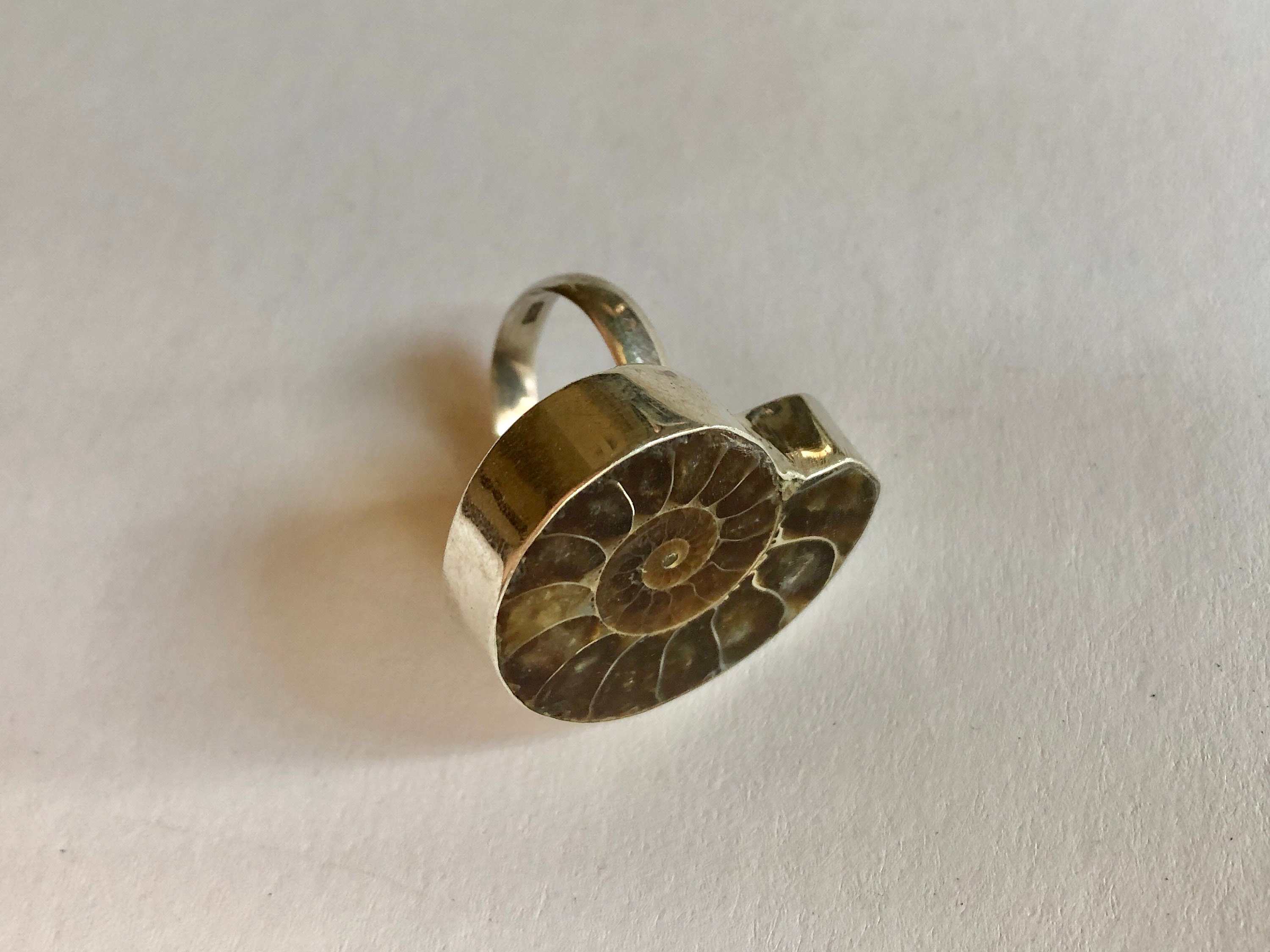 Natural Ammonite Fossil Adjustable Ring - Multi-Color Gemstone Size 7 - Unbranded