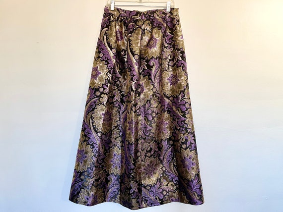 Vtg Metallic Gold & Purple Floral High-Waisted Lo… - image 1