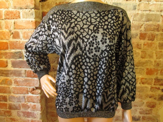 Vtg Metallic Multi-Print Boat Neck Sweater