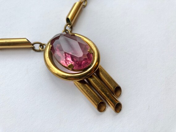 Art Deco Gold Tone & Czech Purple Glass Fancy Lin… - image 2