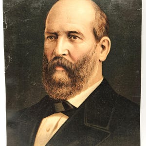 Antique, Colorized, Stippled Etching, of Americas "Forgotten President"  James Garfield
