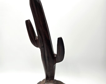 Circa anni '70, MCM Boho, intagliato a mano, legno di ferro, cactus saguaro stilizzato