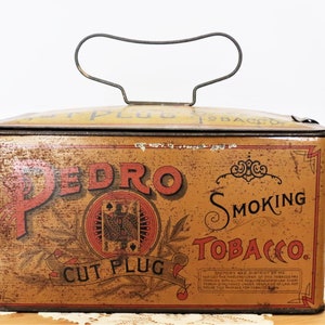 Boîte à tabac de style boîte à lunch, vers 1910, tabac taille Pedro