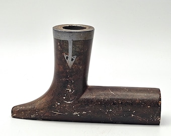 Circa 1800s, Antique Catlinite Peace Pipe with Pewter Inlay