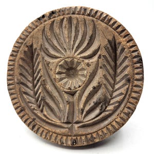 19th Century Pennsylvania Butter Print, Lathe Turned Sunflower Carving