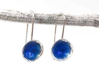 simple blue earrings in sterling silver and resin