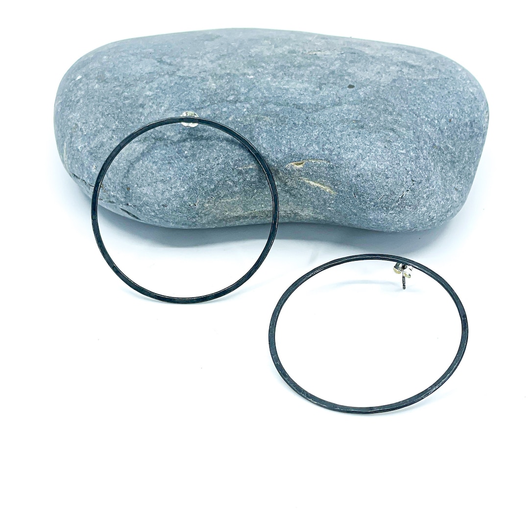 Big Round Silver Earrings, Large Hoops, Modern Earrings Etsy