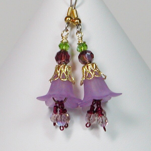 Lucite Flower Earrings, Dangle Earrings, Crystal Flower Earrings