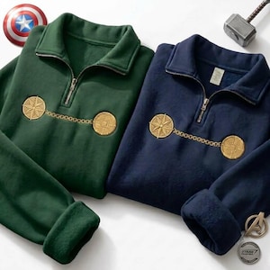Embroidered Doctor Doom Cloak Chain Quarter Zip, Marvel Avengers Doomsday Pullover, Villain Cosplay Sweatshirt