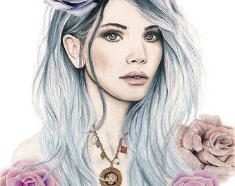 Lilac Rose - Watercolour & Graphite Fashion Illustration - Giclee Art Print