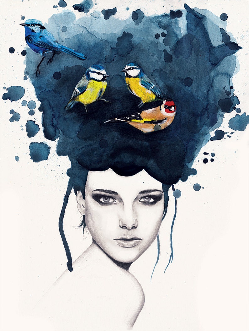 Bluebird Édition limitée Imprimer Aquarelle et Illustration de graphite A4 Giclee Print image 1