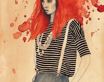 Redhead - Giclee Print A4 - Watercolour, tea & Graphite Illustration