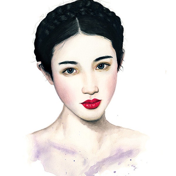 Geisha - watercolour, ink & colouring pencil Fashion Illustration - Giclee Art Print