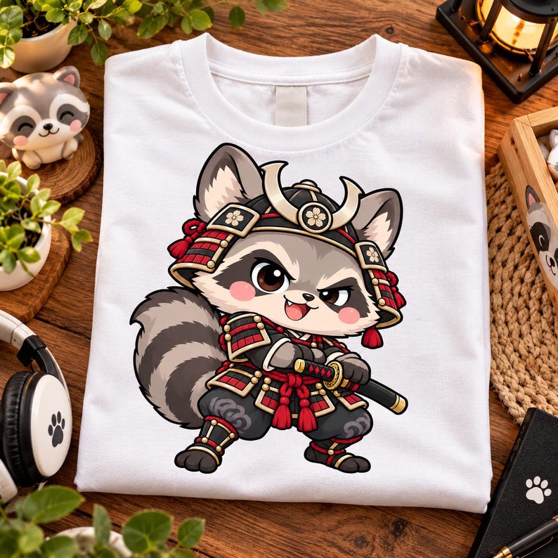Japan Racoons Kawaii Samurai Raccoon PNG, Japanese Warrior Animal Art (digital ...