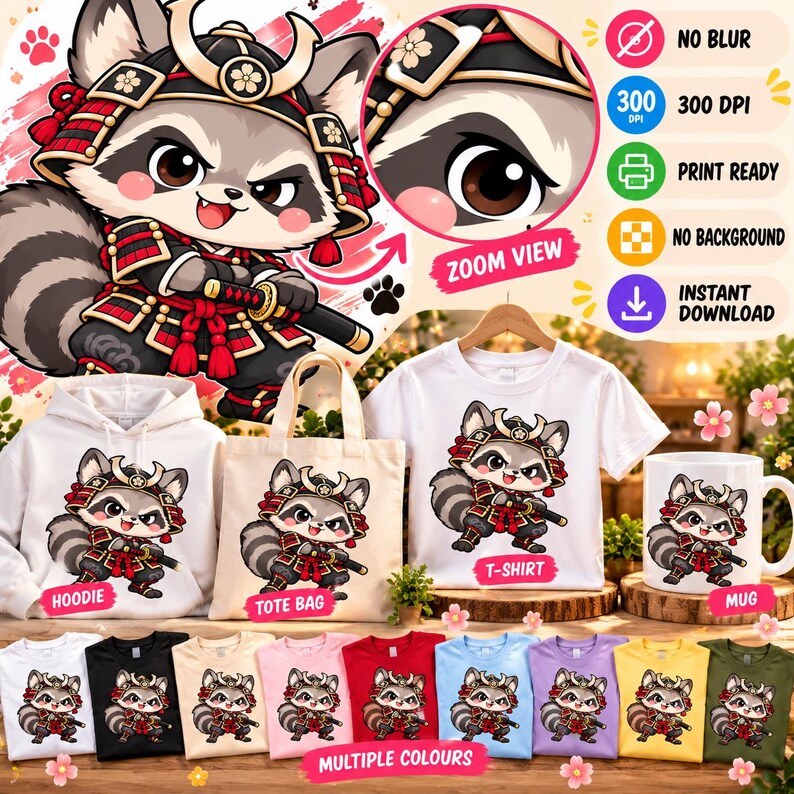 Japan Racoons Kawaii Samurai Raccoon PNG, Japanese Warrior Animal Art (digital ...