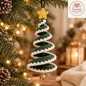 Haakpatroon voor een spiraalvormige kerstboomversiering (PDF), haakpatroon voor een kerstboomversiering voor beginners, hangende kerstdecoratie, kerstboomornament