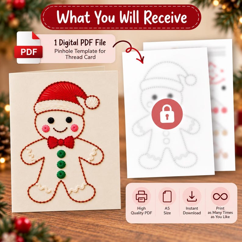 Gingerbread Person Template.pdf Gingerbread Man Christmas Thread Card Template, Paper Embroidery ...
