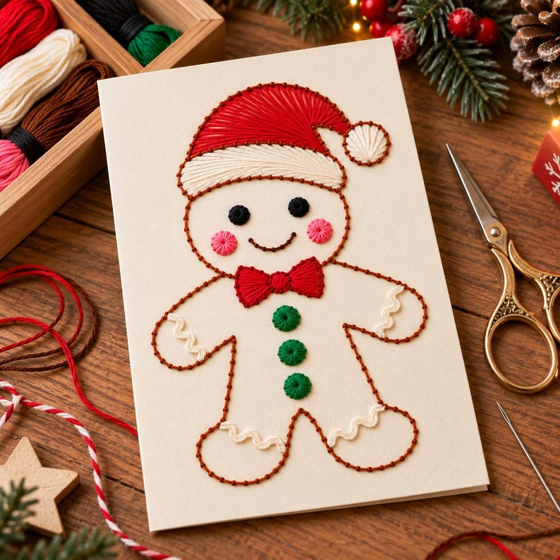 Gingerbread Person Template.pdf Gingerbread Man Christmas Thread Card Template, Paper Embroidery ...