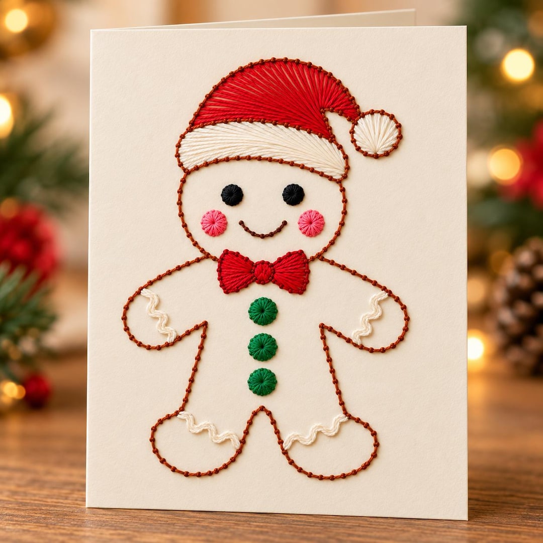 Gingerbread Person Template.pdf Gingerbread Man Christmas Thread Card Template, Paper Embroidery ...