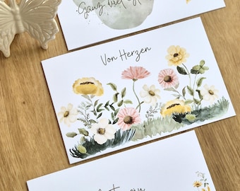 Klappkarten Set Glück Sonnenschein mit gestalteten Innenseiten | 3 Grußkarten B6 quer | Karten Blumen | Grußkarte Blumen | Glückwunschkarten