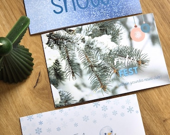 Ensemble de cartes de vœux « Hello Snow » avec pages intérieures décorées | 3 cartes de Noël format B6 paysage | Cartes de Noël | Ensemble de cartes de Noël