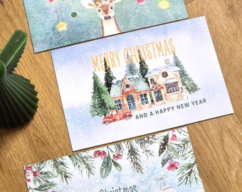 Weihnachtskarten Set Winterwald | 3 Weihnachts-Postkarten B6 | mit Kraftpapier-Briefumschlag | Postkarten Set für Weihnachtspost