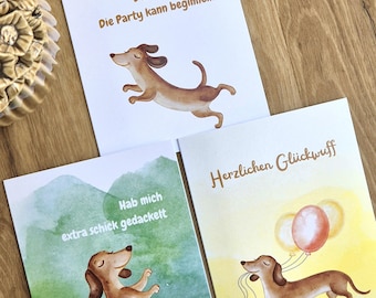 Klappkarten Set Dackel | 3 Geburtstagskarten B6 hochkant | lustige Karten | Geburtstagskarte lustig