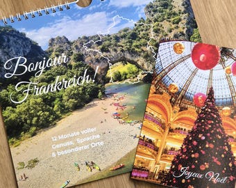 Calendrier France avec carte de Noël | Calendrier mural 2027 et carte dépliable B6 « Joyeux Noël » | Cadeau de Noël pour les amoureux de la France