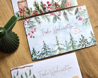 Ensemble de 3 cartes de vœux de Noël décorées, format B6 paysage, avec intérieur illustré | Cartes de Noël | Ensemble de cartes de Noël