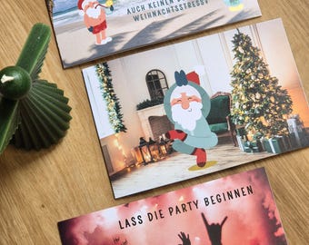 Ensemble de 3 cartes de vœux sur le thème du Père Noël, avec pages intérieures décorées | Format paysage B6 | Cartes de Noël | Ensemble de cartes de Noël