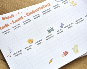 Stadt Land Geburtstag – Spielblock A4 mit 50 Blatt, lustiges Geburtstagsspiel für Erwachsene, freches Partyspiel für Feier und Spieleabend