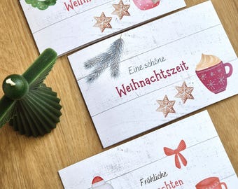 Ensemble de cartes pliées style vintage avec pages intérieures décorées | 3 cartes de Noël format B6 paysage | Cartes de Noël | Ensemble de cartes de Noël