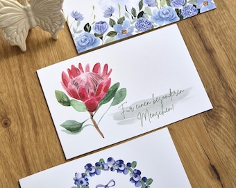 Klappkarten Set Für dich mit gestalteten Innenseiten | 3 Grußkarten B6 quer | Karten Blumen | Grußkarte Blumen | Glückwunschkarten