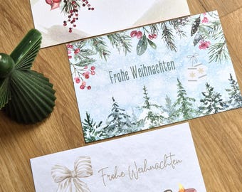 Weihnachtskarten Set Aquarell Motive | 3 Weihnachts-Postkarten B6 | mit Kraftpapier-Briefumschlag | Postkarten Set für Weihnachtspost