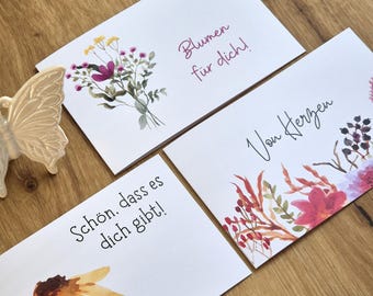 Klappkarten Set Blumen mit gestalteten Innenseiten | 3 Grußkarten B6 quer | Karten Blumen | Grußkarte Blumen | Glückwunschkarten