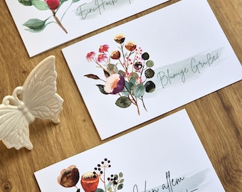 Klappkarten Set Besondere Grüße mit gestalteten Innenseiten | 3 Grußkarten B6 quer | Karten Blumen | Grußkarte Blumen | Glückwunschkarten