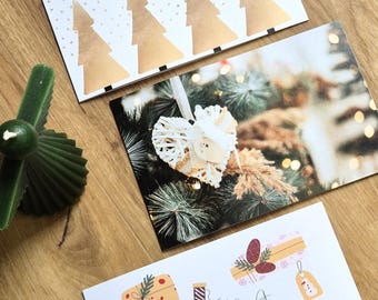 Ensemble de cartes pliées avec pages intérieures décorées | 3 cartes de Noël format B6 paysage | Cartes de Noël | Ensemble de cartes de Noël