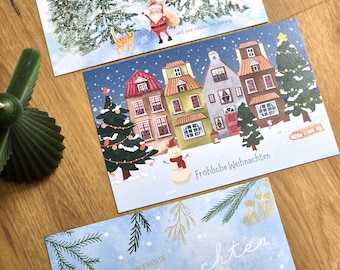 Weihnachtskarten Set Winterlandschaft | 3 Weihnachts-Postkarten B6 | mit Kraftpapier-Briefumschlag | Postkarten Set für Weihnachtspost