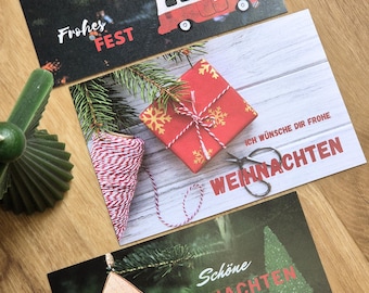 Weihnachtskarten Set Tannenbaum | 3 Weihnachts-Postkarten | mit Kraftpapier-Briefumschlag | Postkarten Set für Weihnachtspost