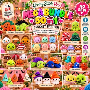 Virkmönster Mega Bundle | 50 i 1 | Amigurumi-mönster | Halloween Jul Axolotl Bläckfiskdumplings Spöksköldpadda Bi | Nybörjare PDF