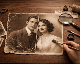 Restauro foto antiche personalizzato, riparazione e recupero digitale di fotografie rovinate
