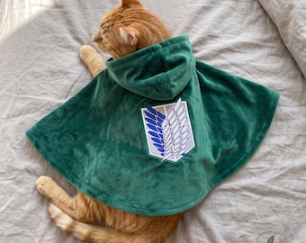 Green Cat Cloak Cape Costume with Wing Emblem Anime Pet Outfit