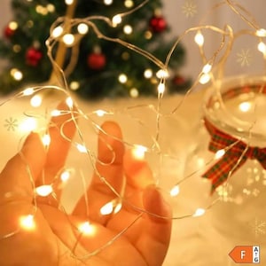 Peut inclure: Une guirlande lumineuse composée d'un fil de cuivre fin et flexible, agrémentée de petites ampoules LED blanc chaud. Le fil délicat est enroulé et illuminé, diffusant une lueur douce. Ces lumières sont conçues pour une utilisation décorative.