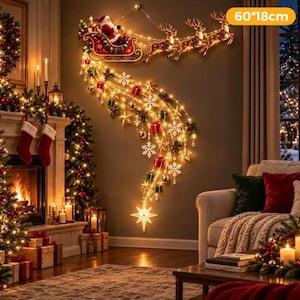 LEDサンタ列車ウォールライト、光り輝くクリスマスビレッジシーン（屋内用）