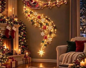LED-wandlamp met kersttrein en gloeiend kerstdorpje (voor binnengebruik)