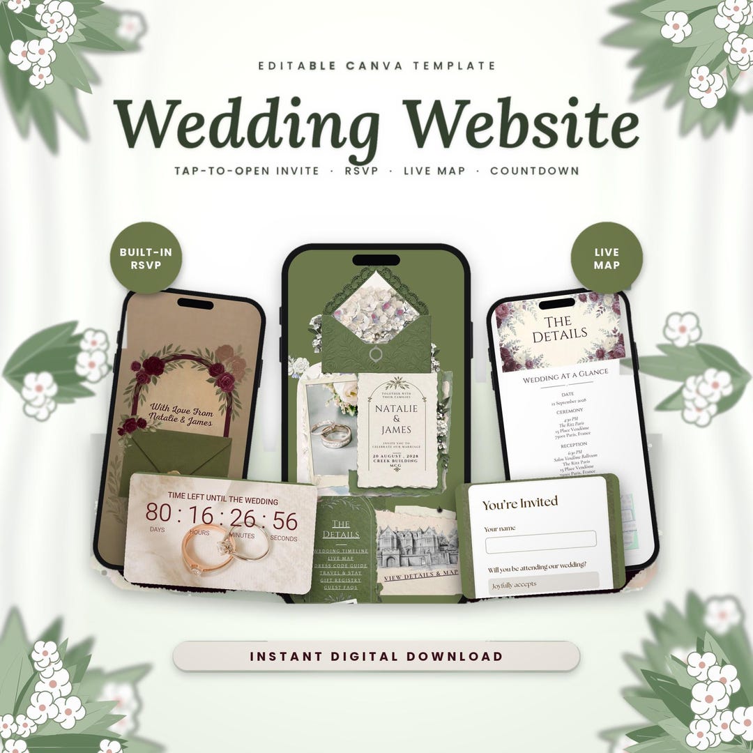 Site Layout Map Example Olive Green Burgundy Ivory Wedding Website Template, RSVP, Live Map ...